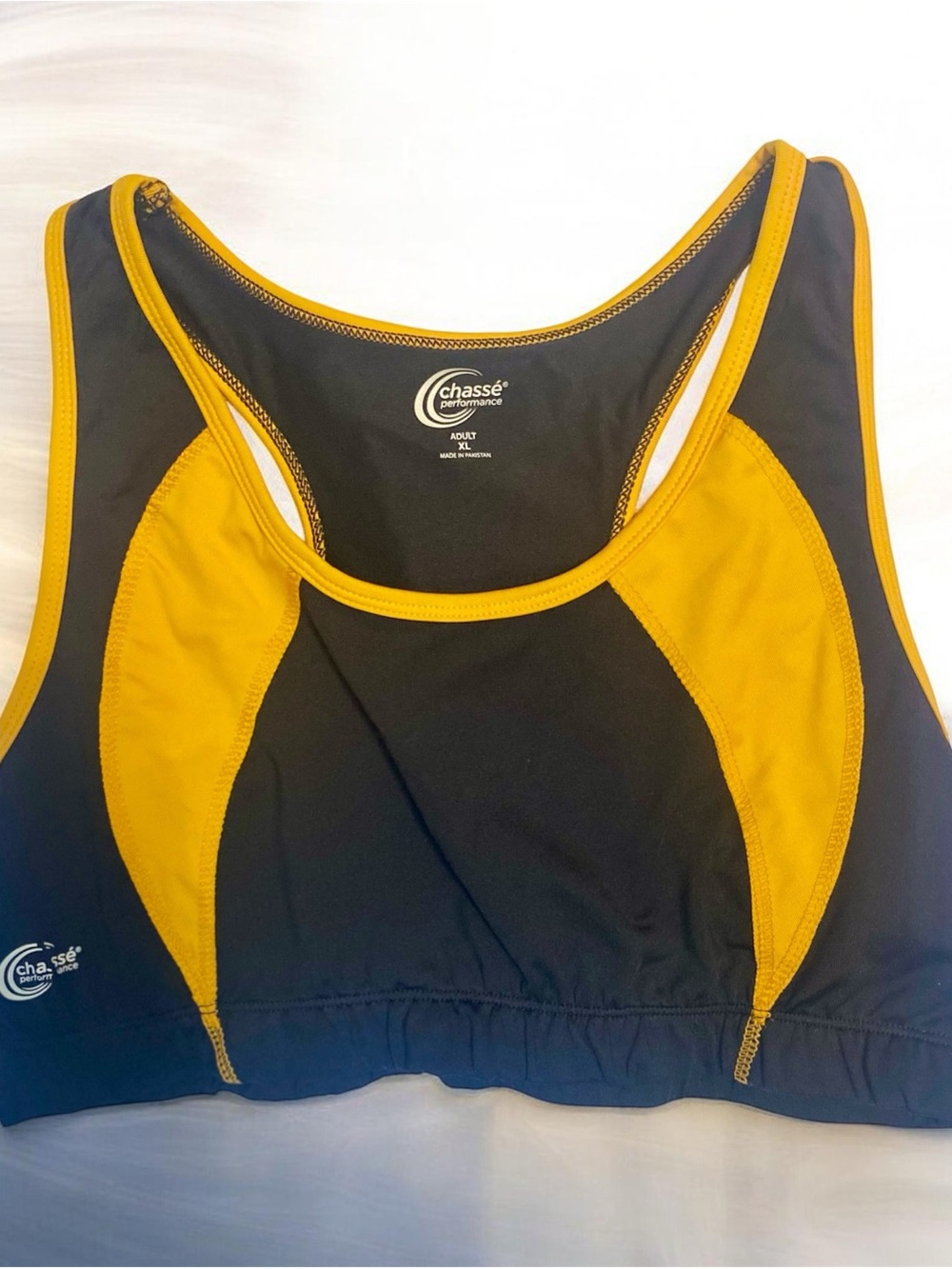 NWT Chasse Performance Cheerleading Practice Sports Bra Black Gold XL